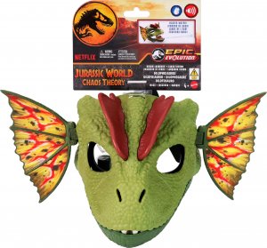Mattel Jurassic World Dilophosaurus maska na obličej se zvuky hraní rolí funkce střílení do vody HXF55