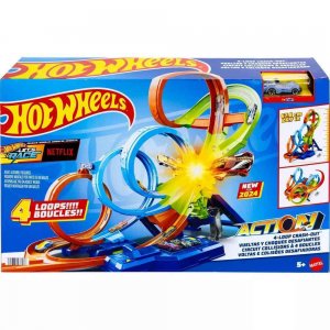 Mattel Hot Wheels Dráha se čtyřmi smyčkami HXR70