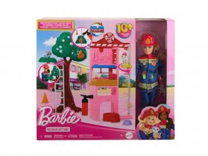 Mattel Barbie Hasičská stanice s panenkou blond vlasy 2 zvířátka HRG55