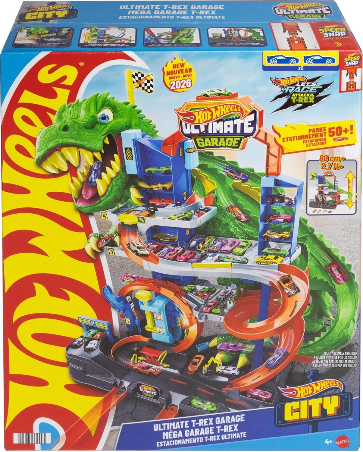HOT WHEELS CITY MEGA GARÁŽ GIGA T-REX – SÚPRAVA DRÁHA + 2 AUTÍČKA
